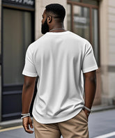 Big & Tall Men's White Spell Purple Stripe Geometric Print Henry Collar Button Short Sleeve T-Shirt